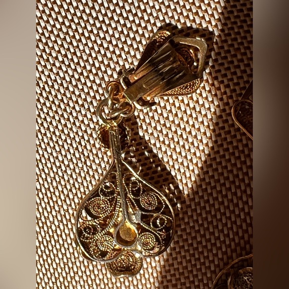 Victorian Etruscan filagree art nouveau Revival gold silver signed 925 Earrings - Picture 4 of 12